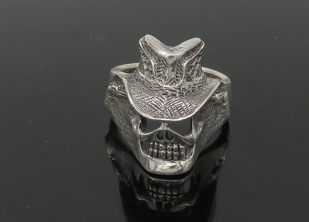 925 Sterling Silver  Vintage Skeleton Head Large Biker Ring Sz 11  RG22670