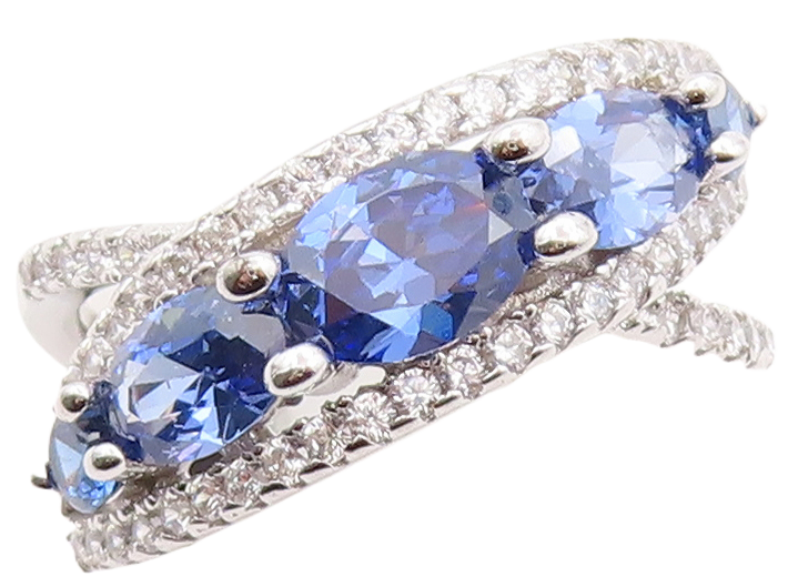925 Sterling Silver Vintage Ring Designer Oval Sapphire CZ Bands  Sz 7.5 RG31073
