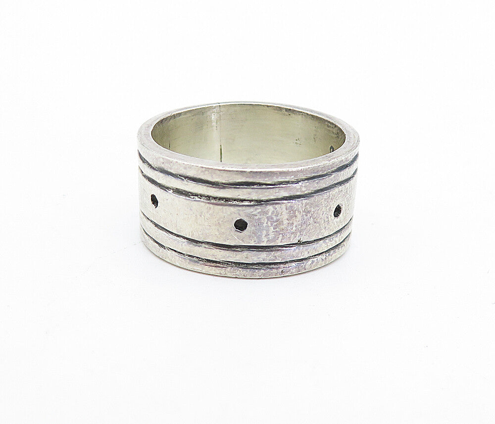 MEXICO 925 Sterling Silver  Vintage Dark Tone Dotted Band Ring Sz 7  RG5302