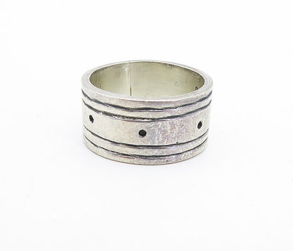 MEXICO 925 Sterling Silver  Vintage Dark Tone Dotted Band Ring Sz 7  RG5302