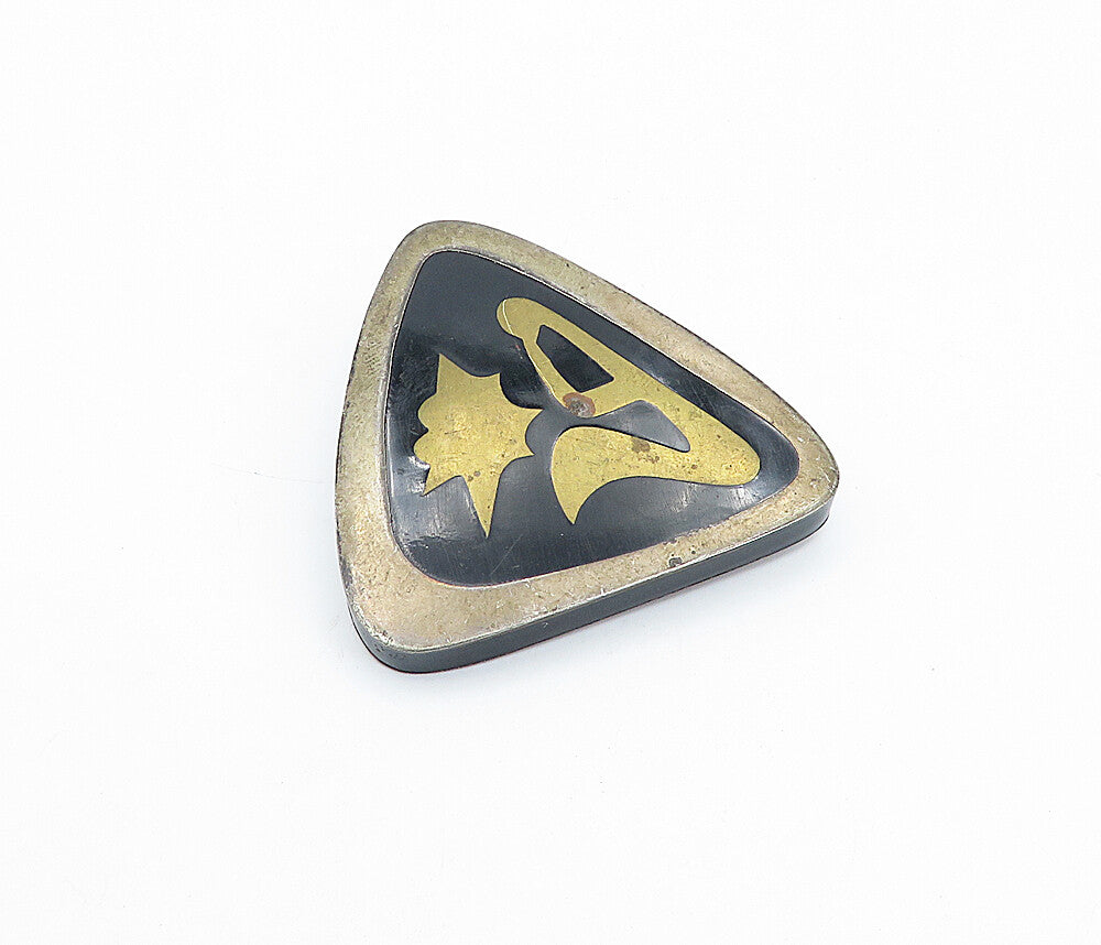 MEXICO 925 Sterling Silver  Vintage Inlaid Black Onyx Design Brooch Pin BP1346