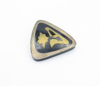 MEXICO 925 Sterling Silver  Vintage Inlaid Black Onyx Design Brooch Pin BP1346