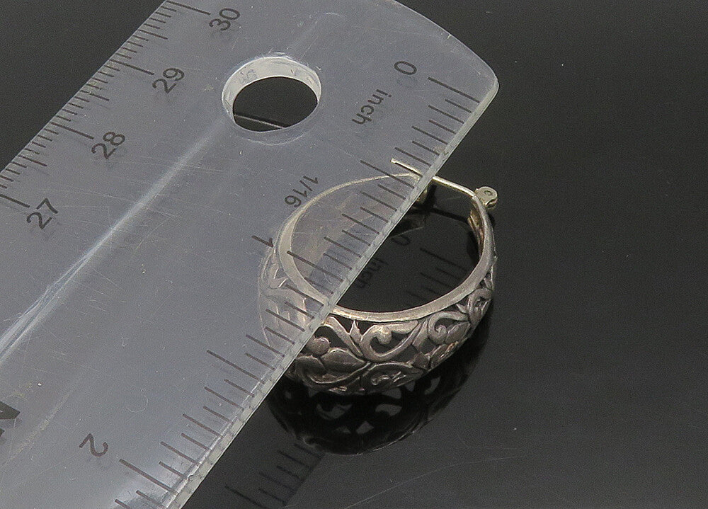 925 Sterling Silver  Vintage Dark Tone Swirl Vine Hoop Earrings  EG11272