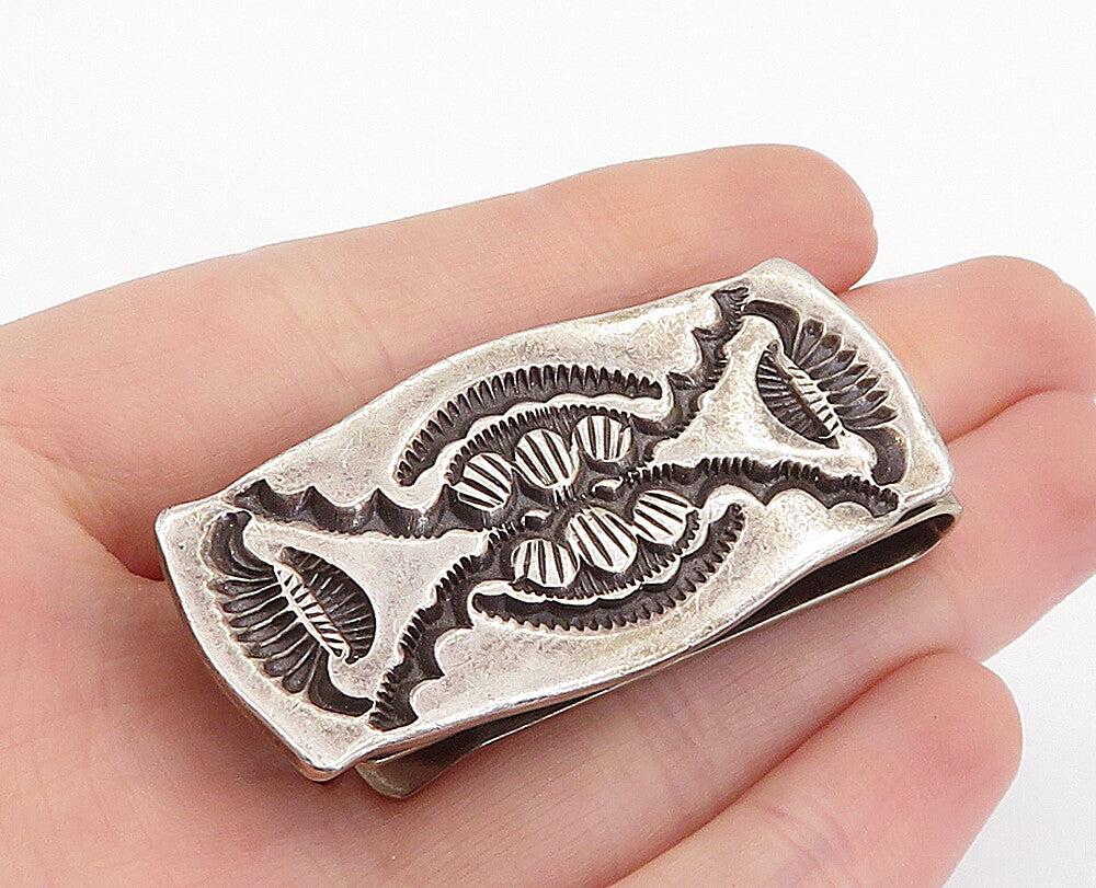 J. LANTE ZUNI 925 Sterling Silver  Vintage Oxidized Pattern Money Clip  TR1185
