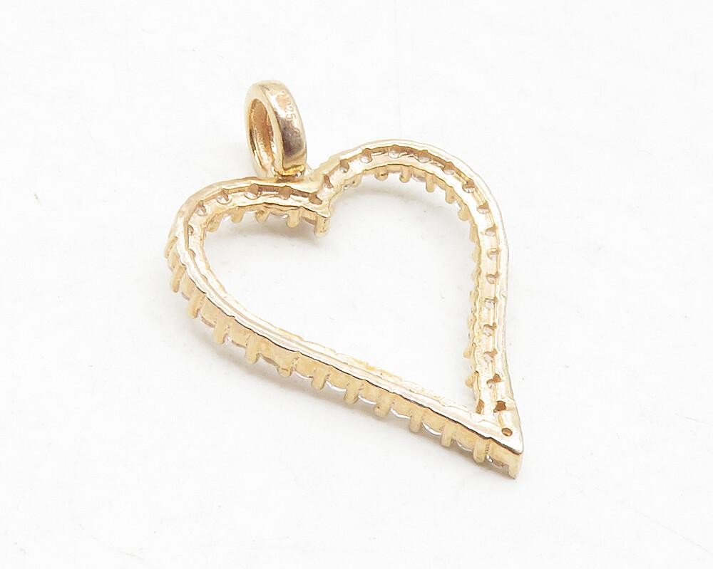 925 Sterling Silver  Sparkling White Topaz Open Love Heart Pendant  PT9717