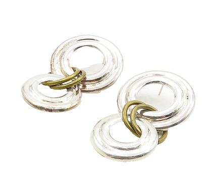 MEXICO 925 Sterling Silver  Vintage Shiny 2 Tone Linked Drop Earrings  EG4859