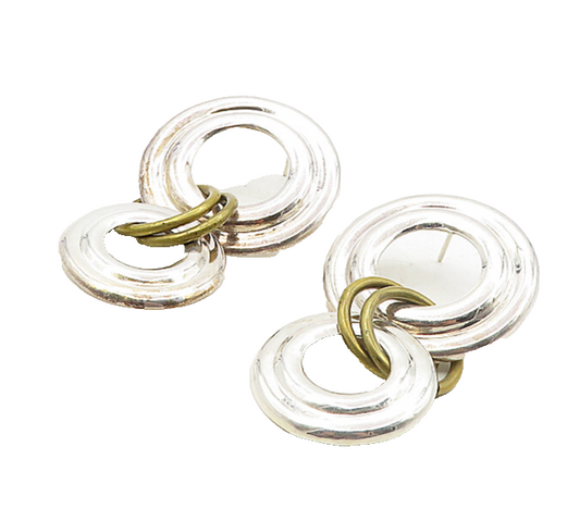 MEXICO 925 Sterling Silver  Vintage Shiny 2 Tone Linked Drop Earrings  EG4859