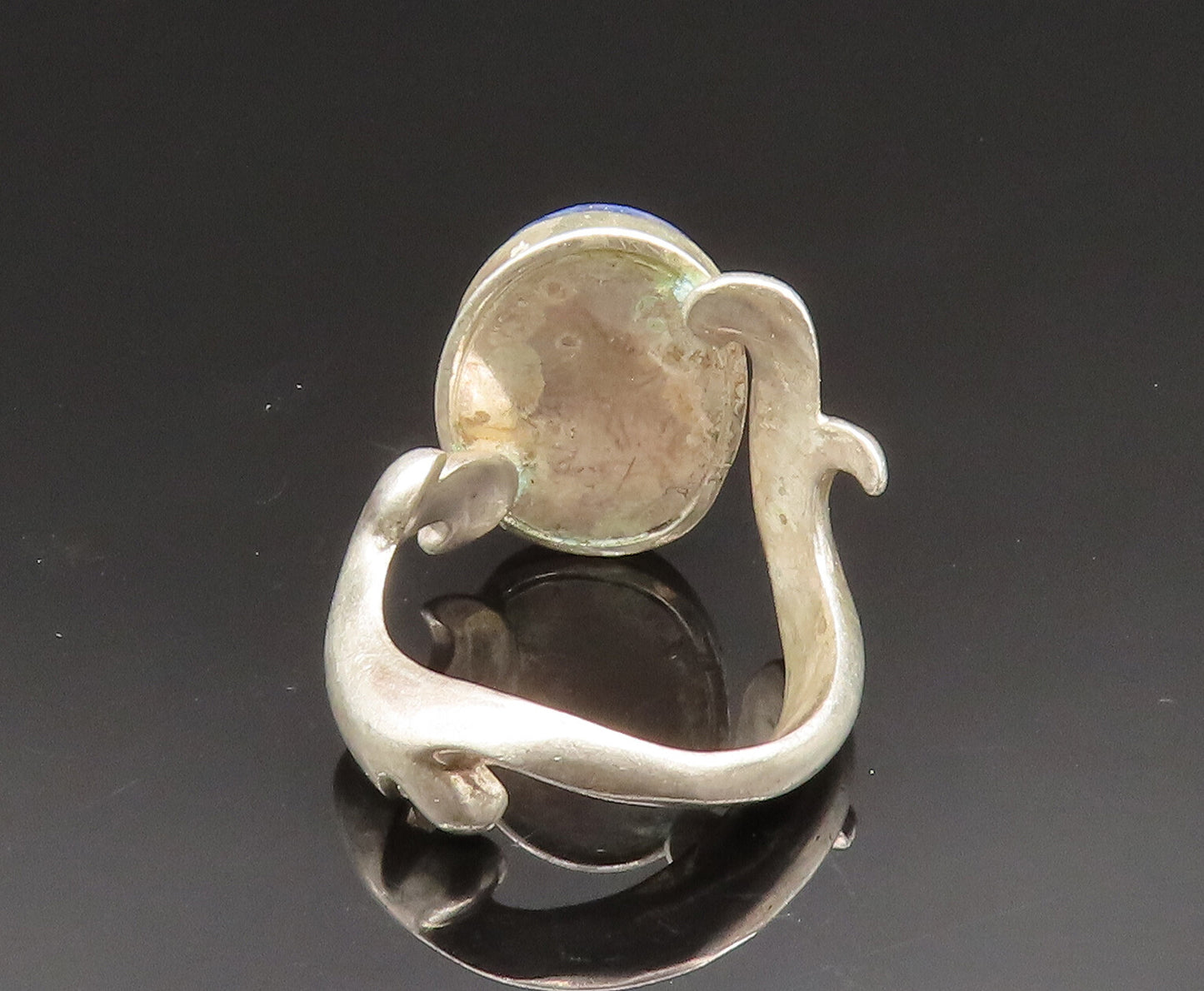 925 Sterling Silver  Vintage Cabochon Sodalite Swirl Bypass Ring Sz 7  RG25003