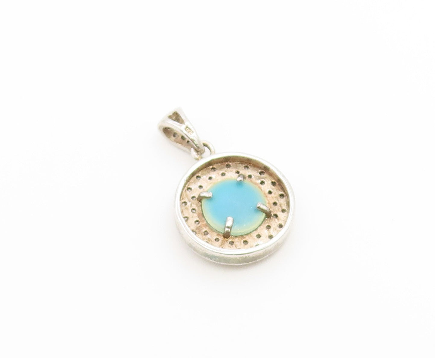 925 Sterling Silver Vintage Pendant CZ Classic Enamel Evil Eye Medal  PT26543