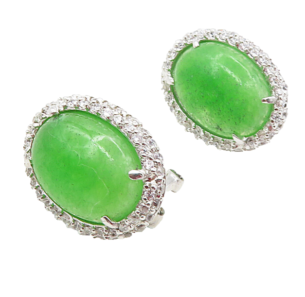 925 Sterling Silver  Cabochon Cut Green Topaz Shiny Drop Earrings  EG4768