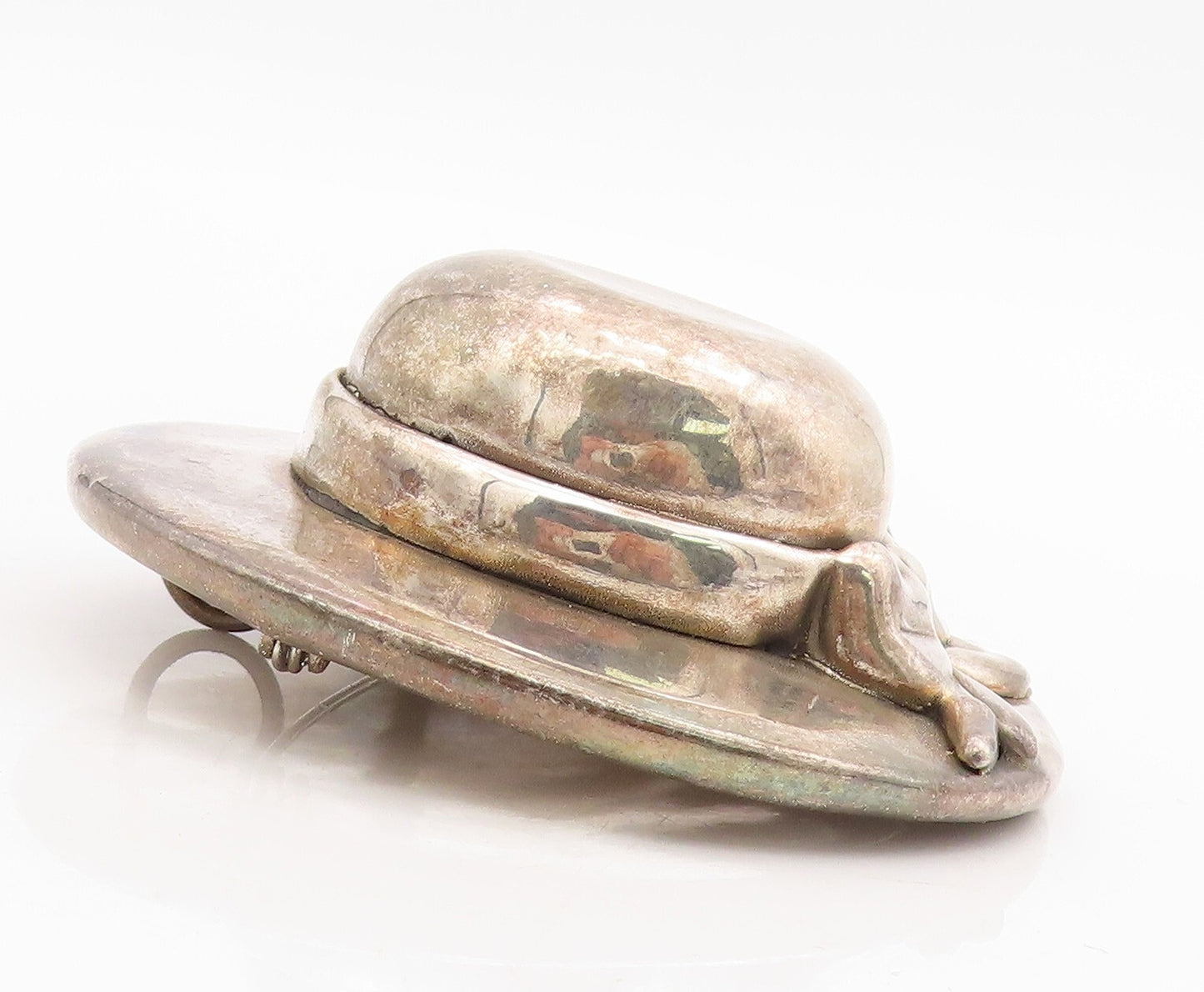 925 Sterling Silver Vintage Brooch Large Dark Tone Modernist Puffed Hat  BP11502