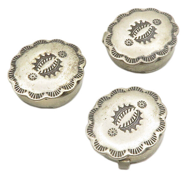 NAVAJO 925 Sterling Silver  Vintage 3 Piece Etched Button Covers Set  TR2069