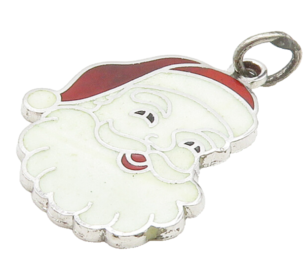 925 Sterling Silver  Vintage Enamel Santa Clause Christmas Pendant  PT12518