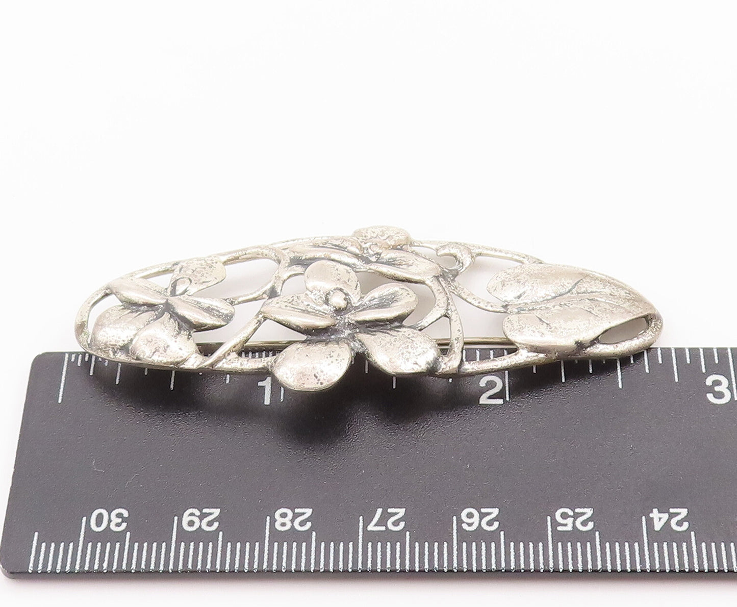 925 Sterling Silver Vintage Brooch Pin DANECRAFT Antique Carved Flowers  BP10708