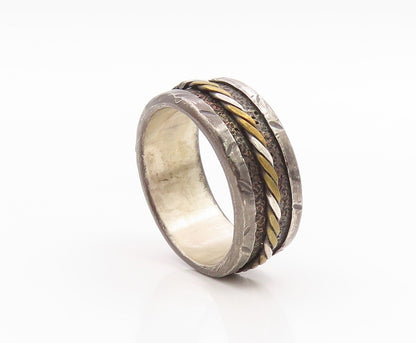 925 Sterling Silver Vintage Ring Two Tone Twisted Wide Band  Sz 12.5  RG35600