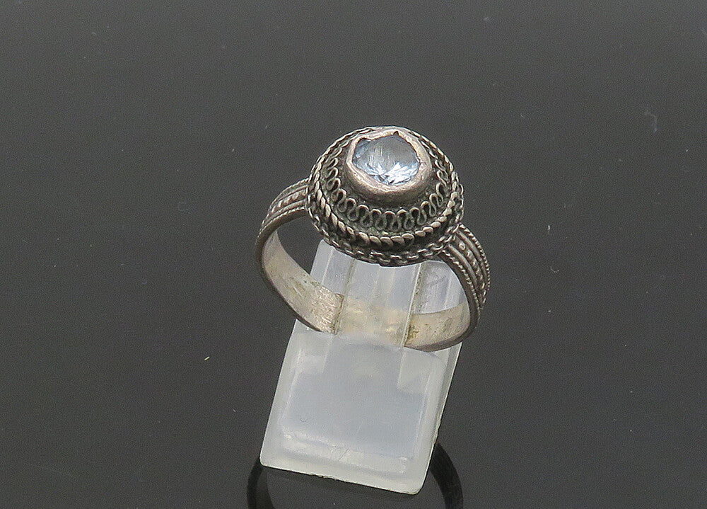 925 Sterling Silver  Vintage Blue Topaz Swirl Dome Band Ring Sz 10  RG21652