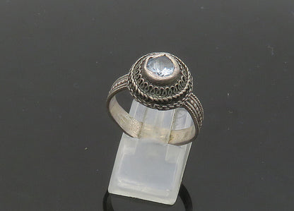 925 Sterling Silver  Vintage Blue Topaz Swirl Dome Band Ring Sz 10  RG21652