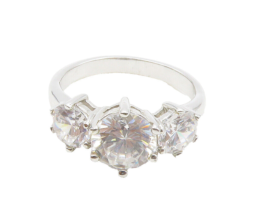 925 Sterling Silver  Sparkling Cubic Zirconia 3 Stone Band Ring Sz 9  RG16480