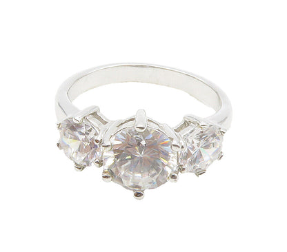 925 Sterling Silver  Sparkling Cubic Zirconia 3 Stone Band Ring Sz 9  RG16480