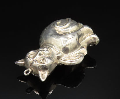 925 Sterling Silver  Vintage Hollow Cat With Tied Scarf Pendant  PT20482