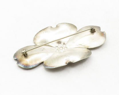 STUART NYE 925 Sterling Silver  Vintage Dark Tone Flower Brooch Pin  BP4808
