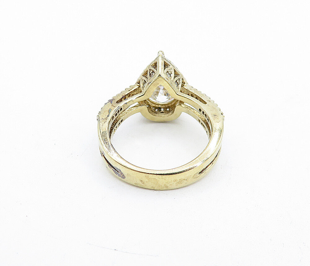 925 Silver  Tear Drop Cubic Zirconia Solitaire With Accents Ring Sz 6  RG4735