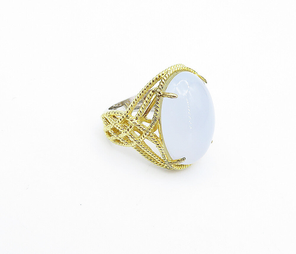 925 Sterling Silver  Cabochon Cut Milky Quartz Cocktail Ring Sz 8  RG4100