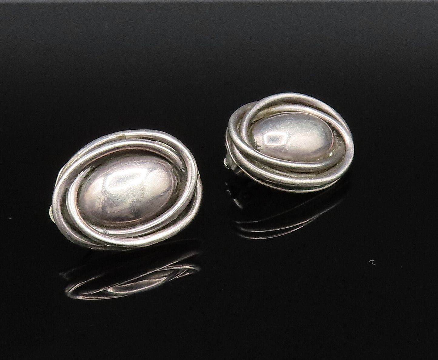 MEXICO 925 Silver  Vintage Wrapped Oval Bead Non Pierced Earrings  EG12098