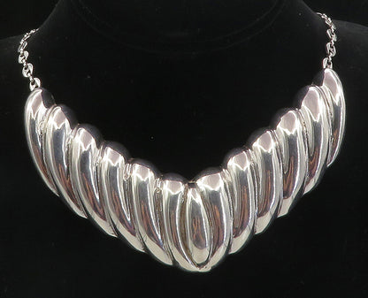 ISRAEL 925 Silver  Vintage Shiny Hollow Fluted V Shape Chain Necklace  NE1751