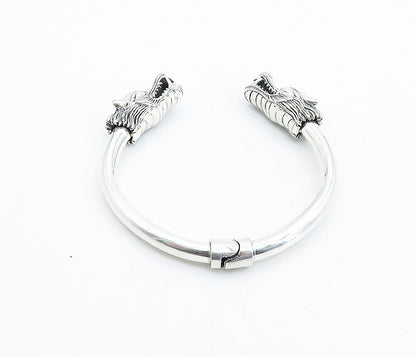 925 Sterling Silver  Vintage Shiny Sculpted Dragon Head Cuff Bracelet  BT2904
