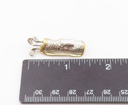 925 Sterling Silver  Vintage Shiny Two Tone Golf Clubs Brooch Pin  BP9278