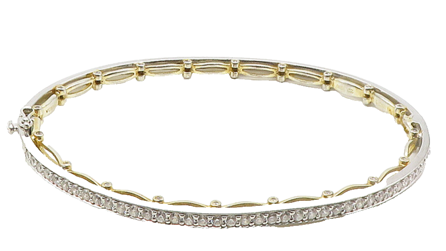 925 Sterling Silver  Cubic Zirconia Two Tone Oval Bangle Bracelet  BT6423