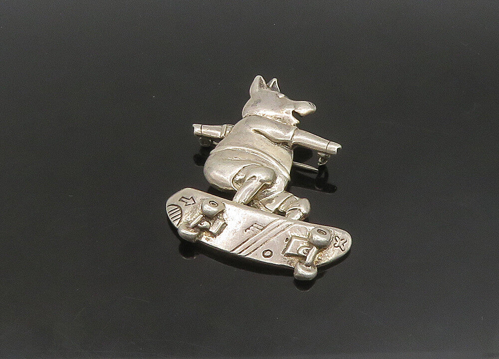 925 Sterling Silver Vintage Shiny Skateboarding Pig Brooch Pin BP9088