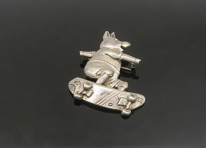 925 Sterling Silver Vintage Shiny Skateboarding Pig Brooch Pin BP9088