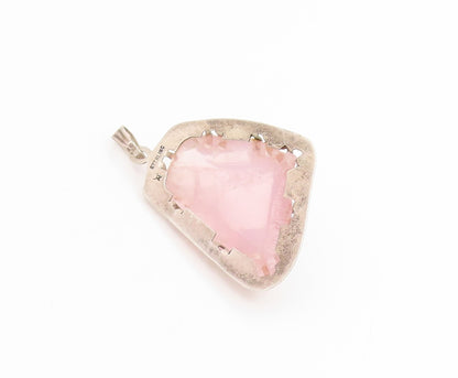 925 Sterling Silver Vintage Pendant Modernist Pink Rose Quartz Locket  PT25642