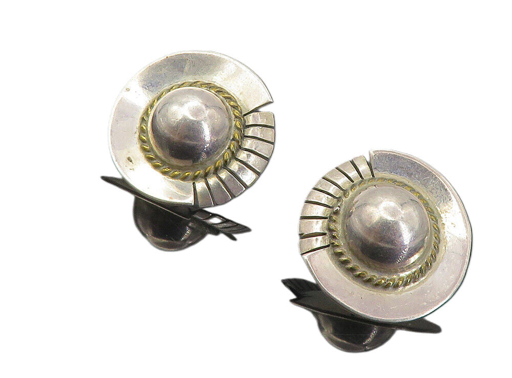 MEXICO 925 Sterling Silver  Vintage Twist Dome Button Drop Earrings  EG4026