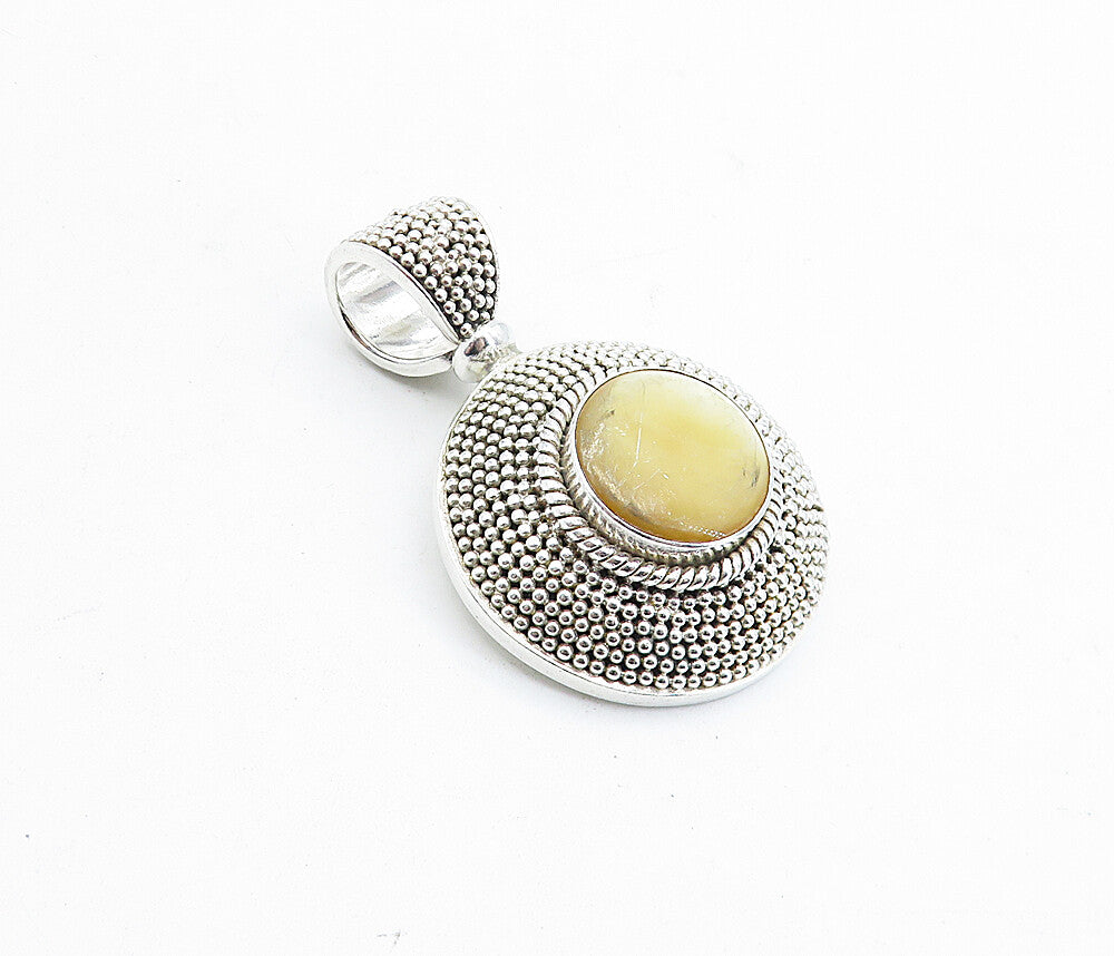 BALI 925 Sterling Silver  Vintage Mother Of Pearl Round Dome Pendant  PT3389