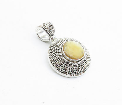 BALI 925 Sterling Silver  Vintage Mother Of Pearl Round Dome Pendant  PT3389