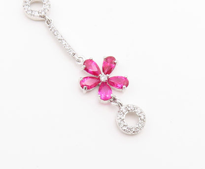 925 Sterling Silver Vintage Necklace Multi Gemstone Elegant Floral Lariat NE4915
