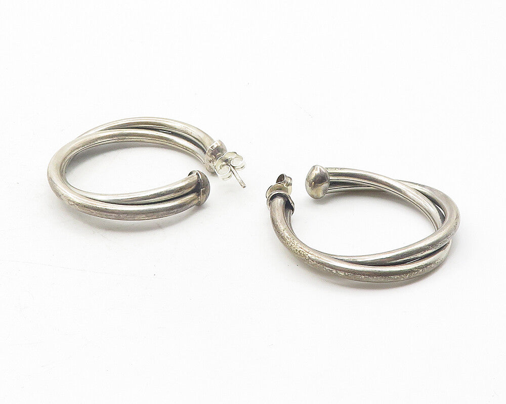 925 Sterling Silver  Vintage Shiny Smooth Double JHoop Earrings  EG6151