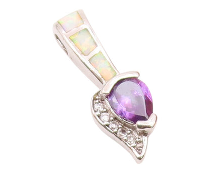 925 Sterling Silver  Vintage Shiny Amethyst Fire Opal & Topaz Pendant  PT18205