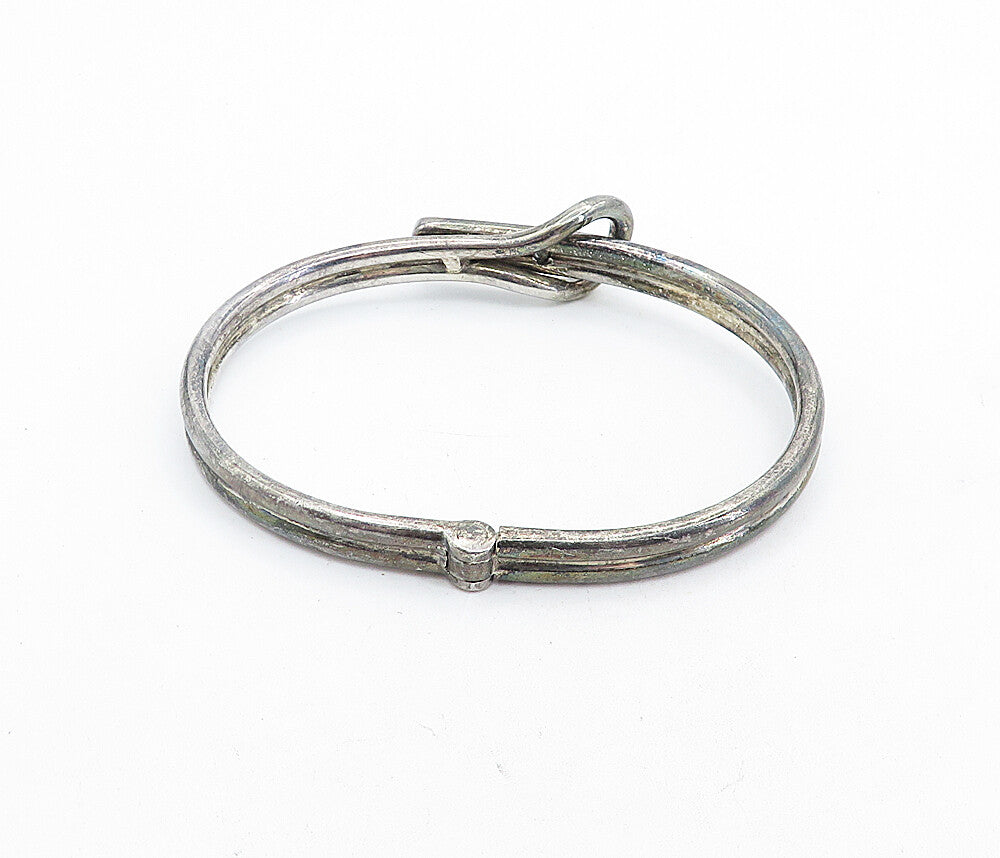 925 Sterling Silver  Vintage Dark Tone Ribbed Loop Bangle Bracelet  BT3277