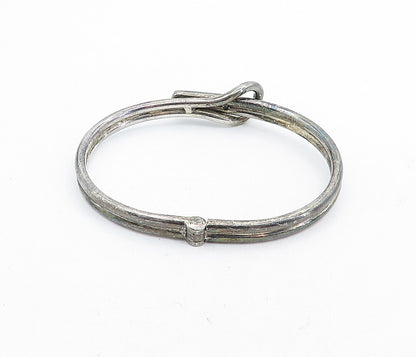 925 Sterling Silver  Vintage Dark Tone Ribbed Loop Bangle Bracelet  BT3277