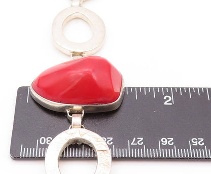 925 Sterling Silver Vintage Bracelet Designer Cutout Large Red Gemstone  BT11161