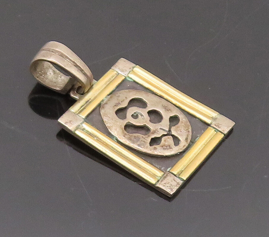 925 Sterling Silver Vintage Pendant Mini Carved Flower Rectangle Framed  PT22592