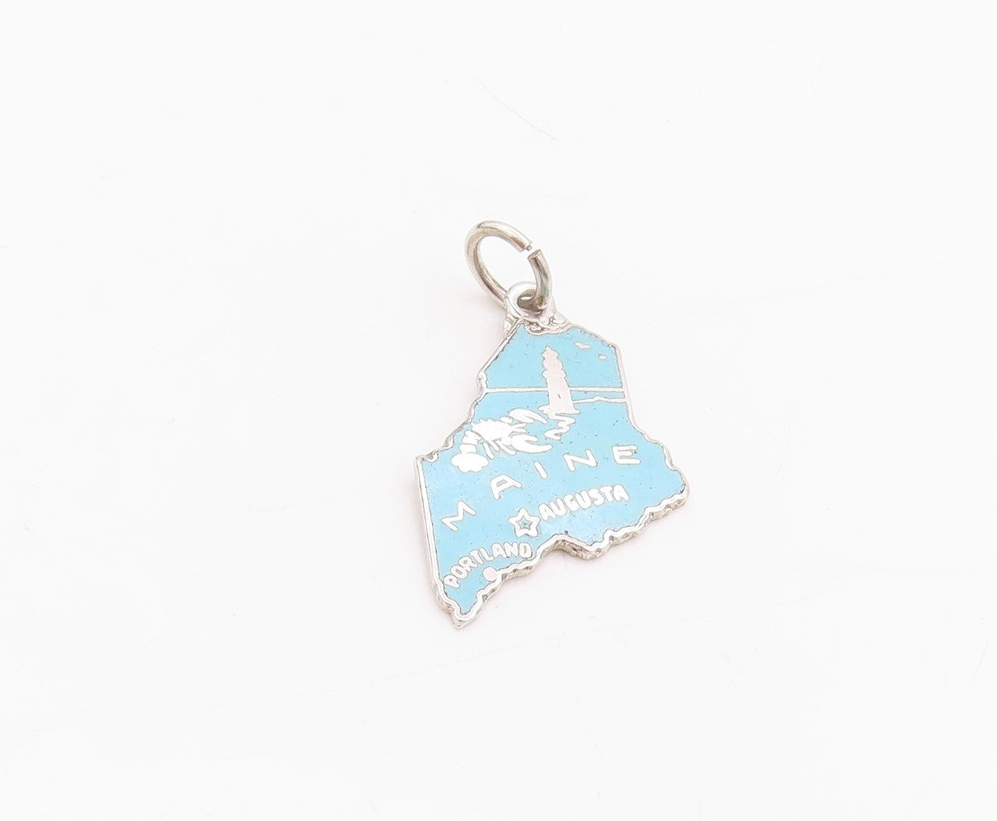 925 Sterling Silver Vintage Pendant Enameled Cutout Maine Map Charm  PT24537