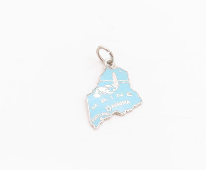 925 Sterling Silver Vintage Pendant Enameled Cutout Maine Map Charm  PT24537