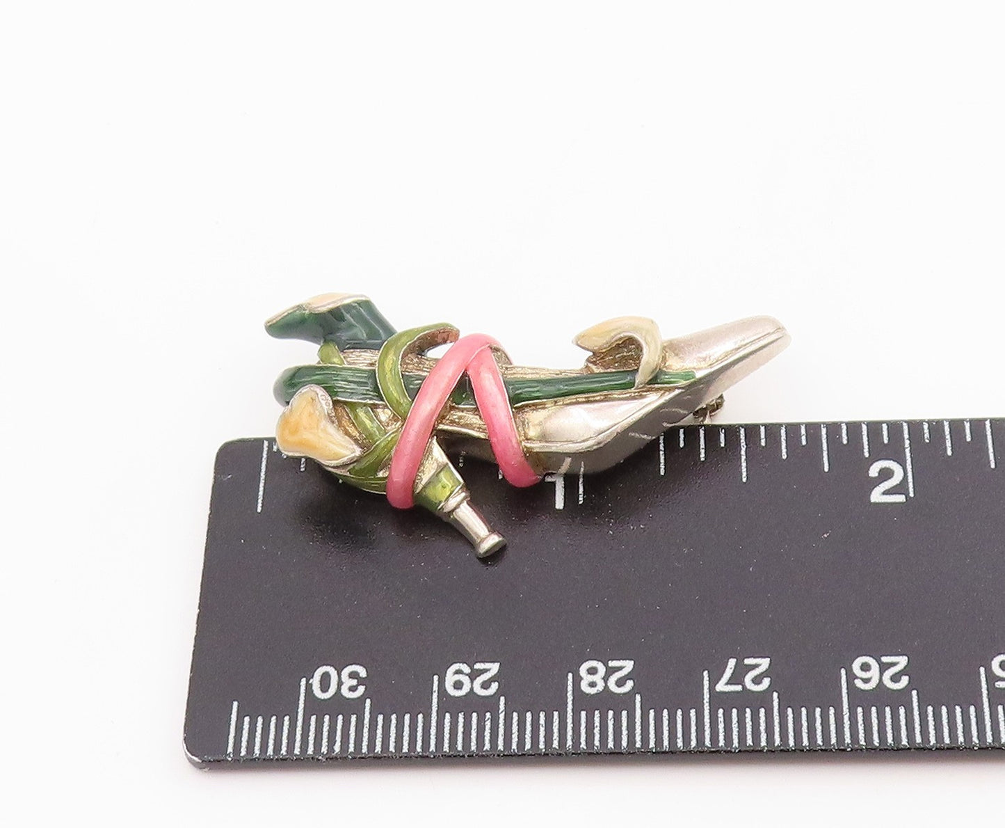 925 Sterling Silver Vintage Brooch Enamel High Heel Shoe With Vines Pin  BP12153