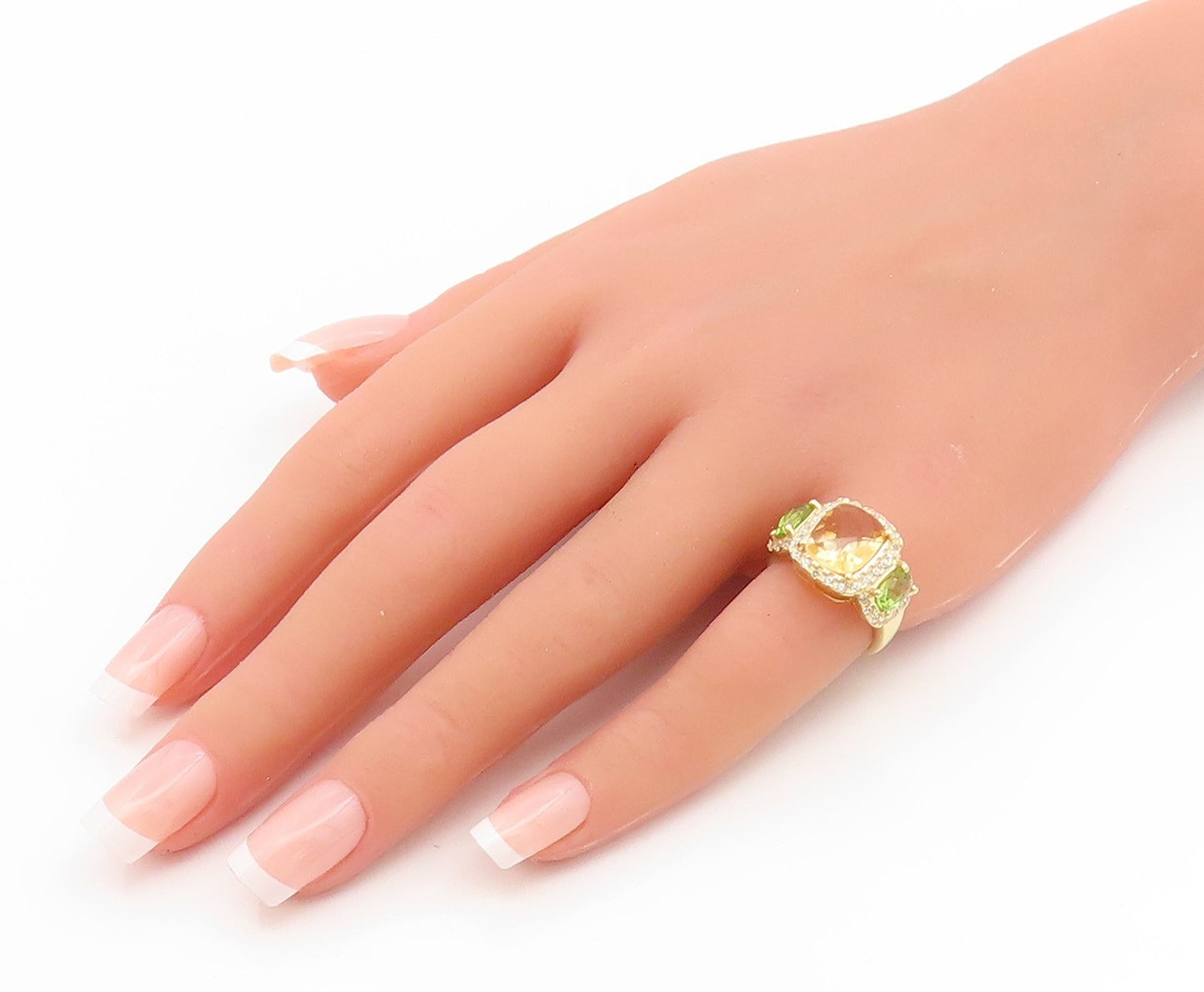925 Sterling Silver Vintage Ring Gold Plated Citrine & Peridot Band Sz 5 RG35089