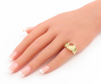 925 Sterling Silver Vintage Ring Gold Plated Citrine & Peridot Band Sz 5 RG35089